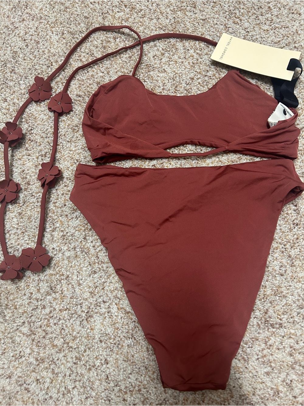 Delphi 3d flowers High-Waist two piece Bikini Set in Chestnut - Women's Swim